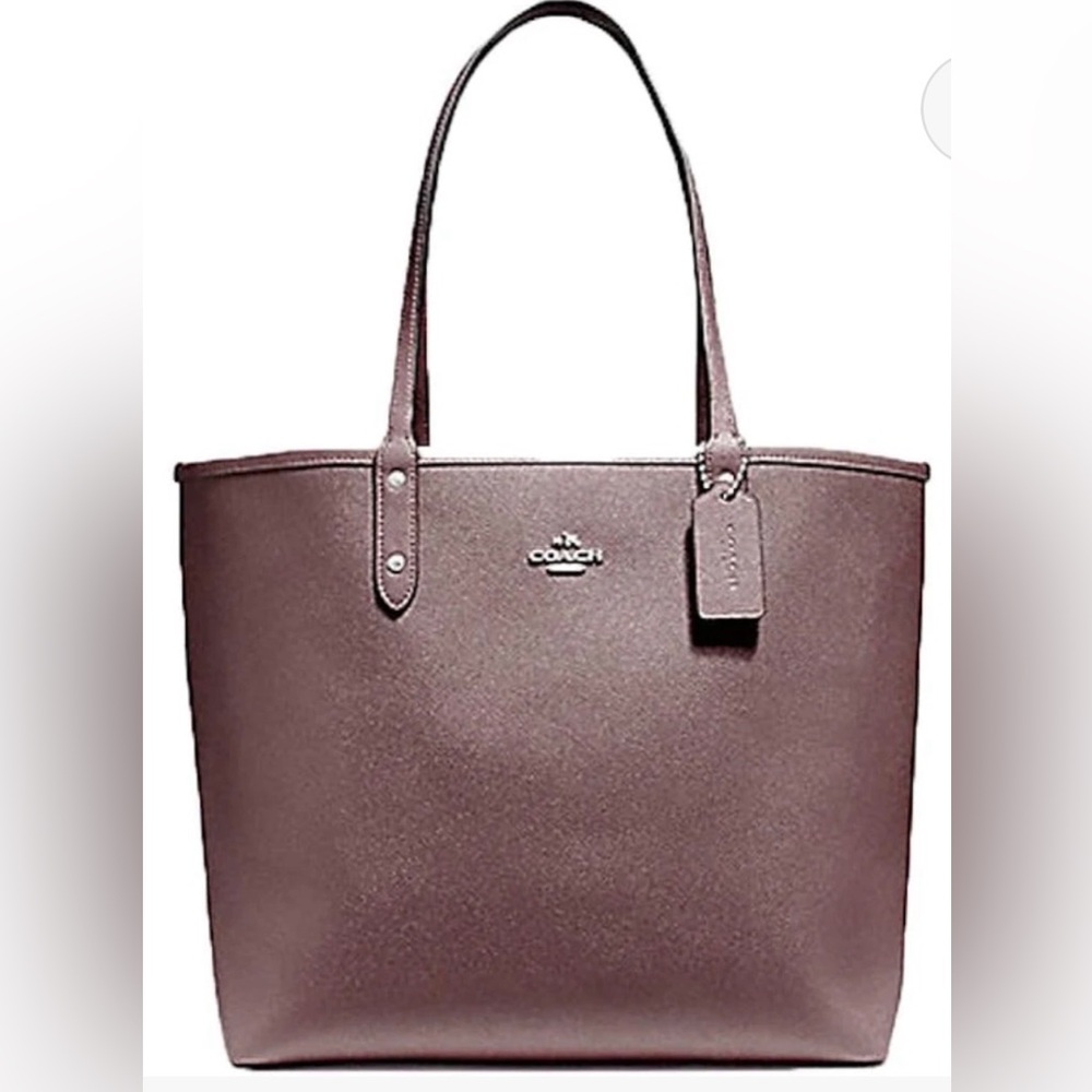 Coach Reversible City Tote in Shadow Plaid Print & Oxblood - Picture 3 of 7